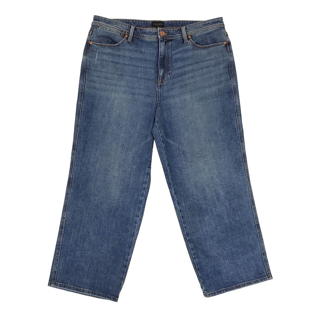 Talbots High Waisted Crop Jeans Straight Leg Blue 16 Classic